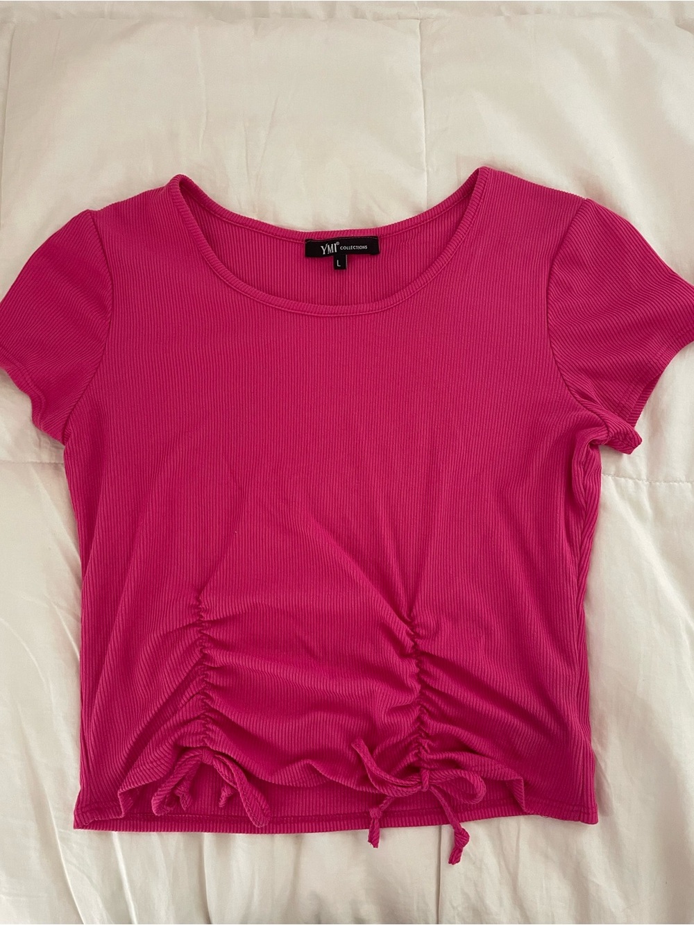 YMI Hot Pink Ribbed Ruched Top